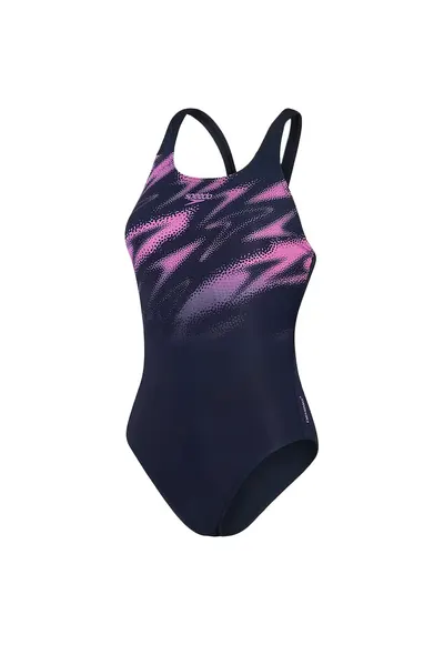 Costum de baie femei HyperBoom Placement Muscleback - rezistent la clor - negru/roz