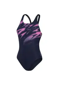 Costum de baie femei HyperBoom Placement Muscleback - rezistent la clor - negru/roz