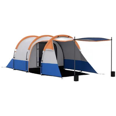 Outsunny Cort de Camping pentru 2-3 Persoane Impermeabil cu 2 Zone și 3 Intrări, 420x200x150 cm, Portocaliu | Aosom Romania