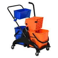 HOMCOM Cărucior Profesional de Curățenie cu 2 Găleți de 26L, Cărucior cu Presă, Mâner și 4 Roți Universale, pentru Hotel, Casă, Birou, 78x45x95 cm, Portocaliu și Albastru | Aosom Romania