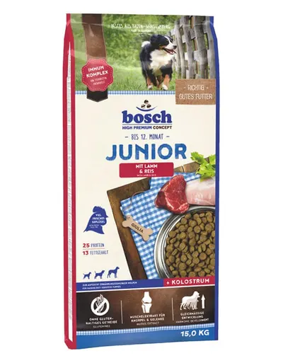 BOSCH Junior Hrana uscata pentru catei de la 2 pana la 12 luni, cu miel si orez 15 kg