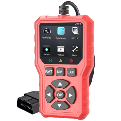 Tester auto diagnoza OBD2 Foxsur V529, test baterie, DTC Lookup, 10 limbi, coduri motor, senzor O2, EVAP, Freeze Frame, I/M, Portocaliu