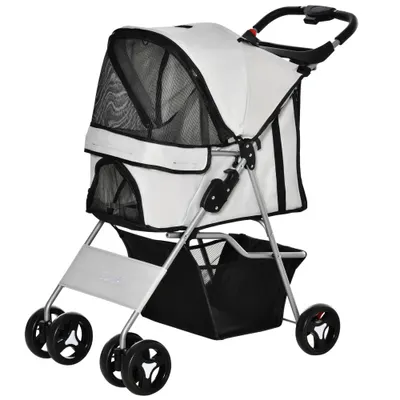 PawHut Cărucior Portabil pentru Câinii Tăi, 3 Plase Ventilate, Roșu, Oțel și Tesătură Oxford, 75x46x94cm | Aosom Romania