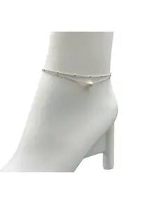 Bratara de picior argintie - cu pandantiv perla - 23x5cm