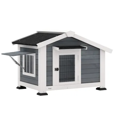 PawHut Cușcă pentru Câini Căsuță pentru Câini de Exterior din Lemn, 98x76x69.5cm | Aosom Romania