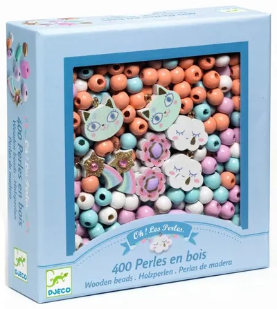 Set creativ Djeco - Realizeaza bijuterii dimargele de lemn Rainbow