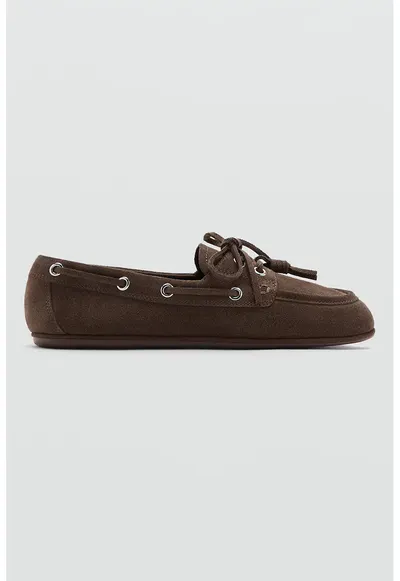 Pantofi ajustabili din piele intoarsa - Maro inchis