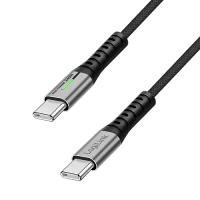 Cablu de date si alimentare LogiLink CU0441, USB 3.2, USB Gen Type-C (T) la USB Type-C (T), 0.5m, PD 240W, 3 x ecranat, 4K/60Hz, 20Gbps, LED, metal (Negru)