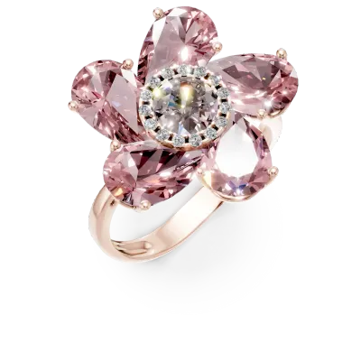 Inel floare din aur roz cu pietre pretioase si semipretioase de 3.9ct