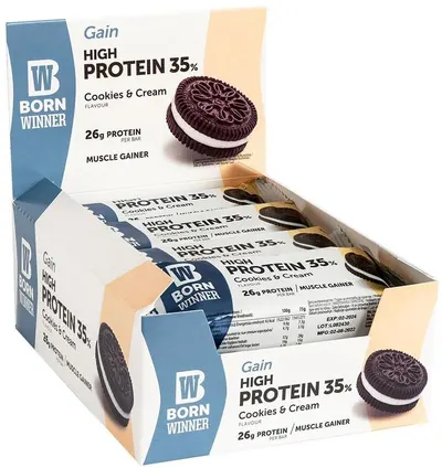Gain Protein Bar, biscuiți și cremă, 12 bucăți, Born Winner