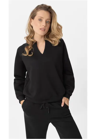 Bluza de trening cu decolteu in V B-Kaya - dama - Comfort Fit - lejer - negru - Negru