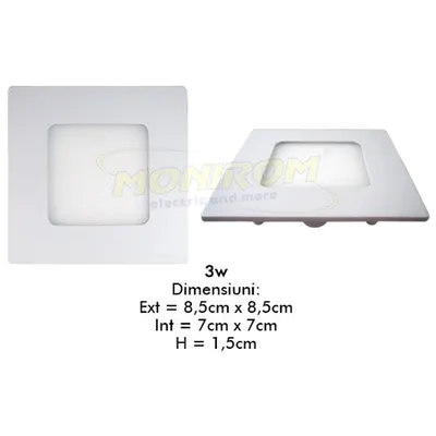 Spot Led plat 3w/6400k (patrat) – montaj ingropat
