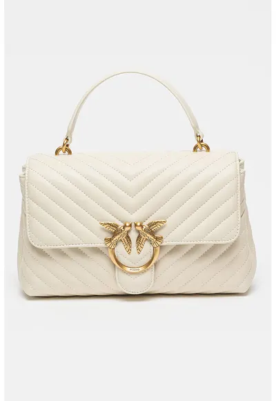 Geanta crossbody de piele Love Lady Puff - Alb murdar