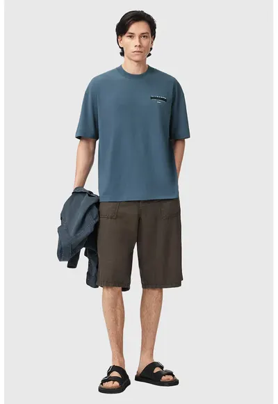 Tricou supradimensionat de bumbac organic Redact - Alb/Albastru petrol