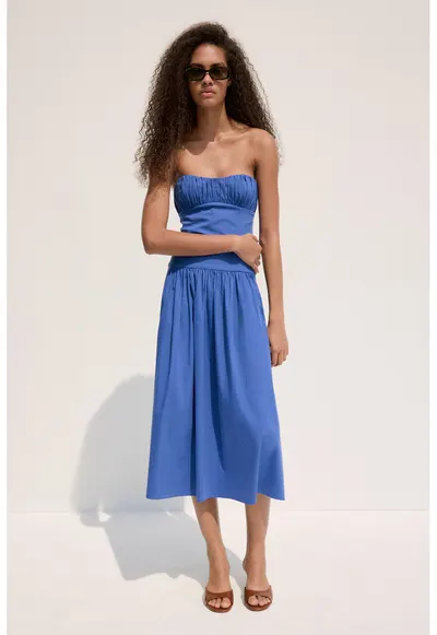 Rochie midi fara bretele - Albastru electric