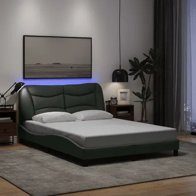 vidaXL Cadru de pat cu LED fără saltea Hvar Gri închis 140x190 cm Material