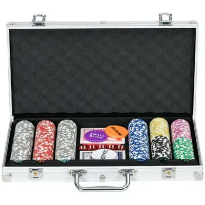 SPORTNOW Set Poker 300 Jetoane Numerotate 11g, Carcasă Aluminiu, 2 Pachete Cărți, 5 Zaruri | Aosom Romania