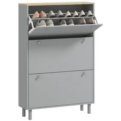 HOMCOM Mobilier pentru pantofi 24 perechi cu 3 sertare rabatabile si rafturi reglabile, 80x23,5x121 cm, gri | Aosom Romania