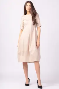 Rochie bej, lalea, cambrata, cu fermoar, din poplin de bumbac