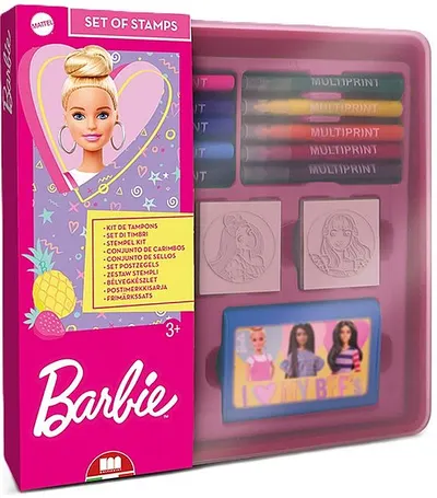 Set de ștampile Multiprint Barbie - 4 buc, cu 10 carioci