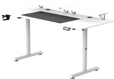 Birou de gaming Ultradesk - Highlander XXL, 72-117 cm, alb