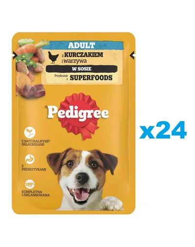 Plicuri pentru caini PEDIGREE Adult 24x100g bucati de pui si legume in sos