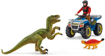 Set Schleich Dinosaurs - Fuga de un velosiraptor, cu un ATV