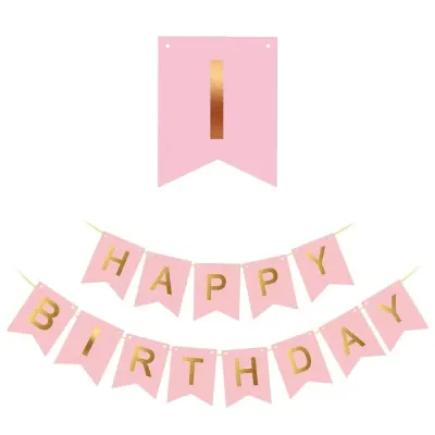 Ghirlandă hârtie cu litere pentru petrecere cu mesaj Happy Birthday - roz - Default Title