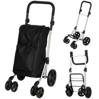 HOMCOM Trolley de cumpărături, geantă de 46 litri, cărucior pliabil cu buzunar frigorific, mâner reglabil, cadru din aluminiu, Negru | Aosom Romania
