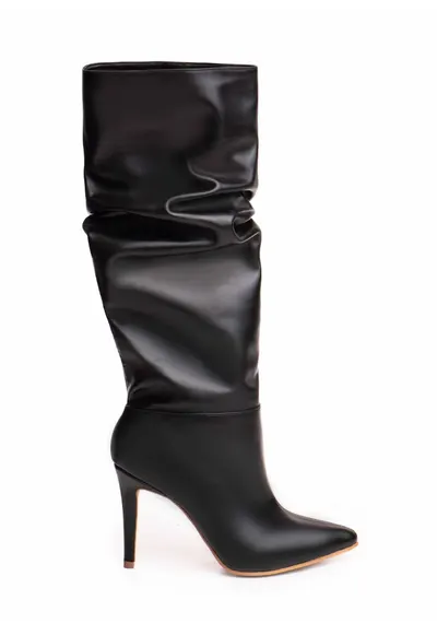 Cizme din piele cu design drapat Obsidian Whisper