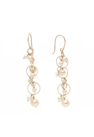 Cercei Pearls Circus - lungi - cu perle de cultura albe si fir din aur filat de 14k/20