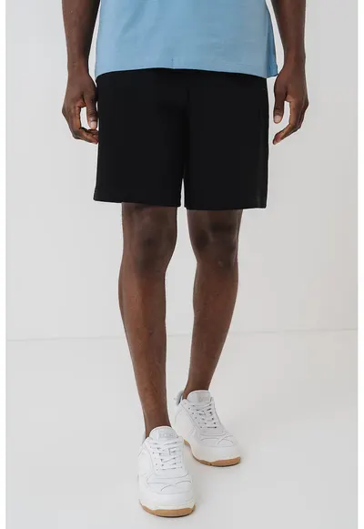 Pantaloni scurti relaxed-fit cu talie elastica - Negru