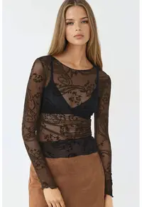 Bluza dama mulata - cu maneca lunga - imprimeu - negru - poliester-elastan