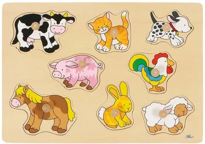 Puzzle din lemn cu manere pentru copii Goki - Ferma