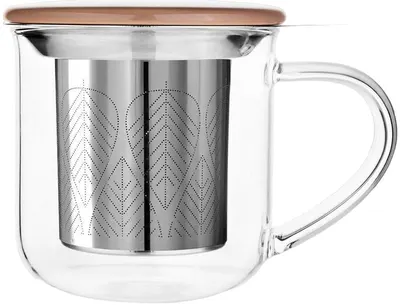 Ceașcă de ceai cu strecurătoare Viva Scandinavia - Minima, 400 ml, cu capac maro