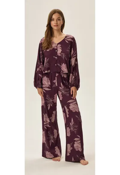 Pijama dama floral - viscoza - maneca lunga - violet - Floral