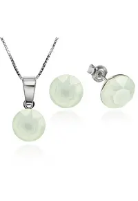 Set Argint 925 placat cu rodiu cu cristale Swarovski® Xirius Powder Green 8mm Surub + Lant