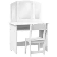 AIYAPLAY Set de Machiaj pentru Fetițe de 3-6 ani cu Oglindă Triplă Detașabilă și Scaun din Lemn, 80x49x108 cm, Alb | Aosom Romania