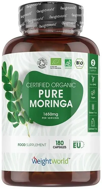 Organic Pure Moringa, 550 mg, 180 capsule, Weight World