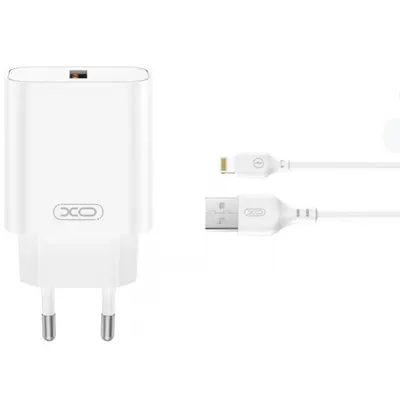 Incarcator Retea Cu Cablu Lightning XO Design CE33, 18W, 3A, 1 x USB-A, Alb