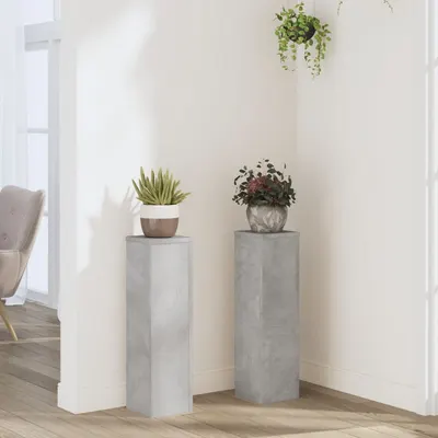 Gossi suport de plante, 2 buc., gri beton, 17x17x60 cm lemn prelucrat