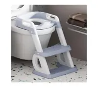 Reductor de toaleta Little Mom Blue pentru copii, pliabil, multifunctional, cu manere si suport de picioare, inaltime ajustabila 38 - 45 cm, dimensiune 40.6 x 49.2 x 27.1 cm