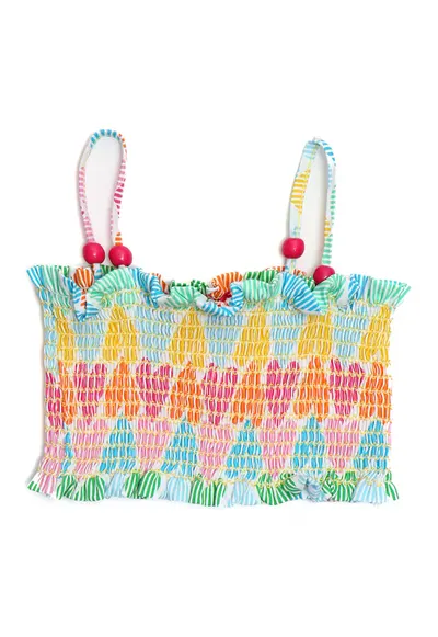 Top crop cu imprimeu cu inimi - Multicolor