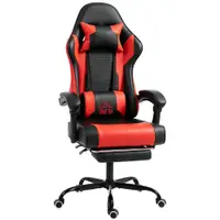 HOMCOM Scaun Gamer cu Masaj Lombar Vibrații Reclinabil 155° Înălțime Reglabilă Tetiere și Suport pentru Picioare Retractabil Roșu | Aosom Romania