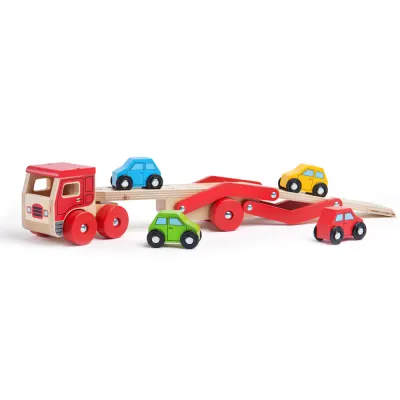 Transportor auto cu 4 mașinuțe din lemn