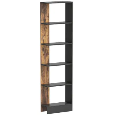 HOMCOM Raft Îngust cu 5 Etajere, Raft Economisitor de Spațiu Modern din Lemn, Bibliotecă pentru Baie, Living, Dormitor, Birou, 45x21x170 cm, Maro Rustic | Aosom Romania