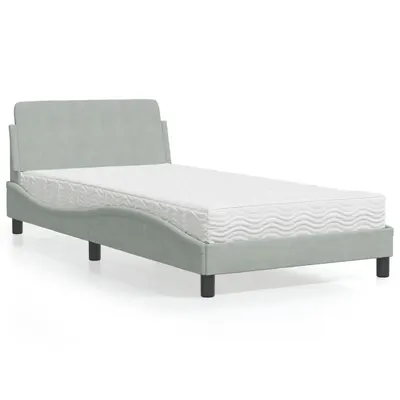 vidaXL Pat cu saltea, Dover, gri deschis, 100x200 cm, catifea