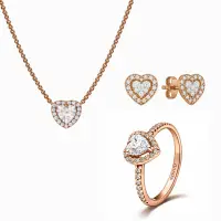Set bijuterii Inel,Cercei si Colier White Heart Rose Cu Argint