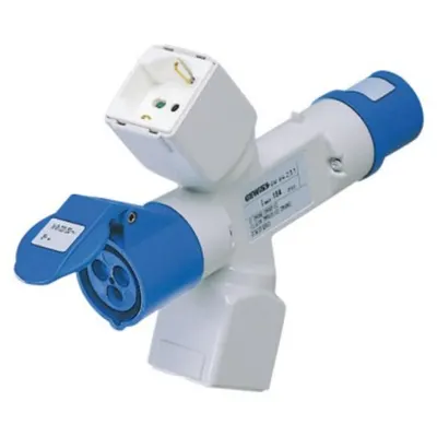 Adaptor Industrial Ip44 - 2 Branched Outlets - Wired - Plug 2p+e 16a 230v Ac 50/60hz - 2 Socket-Outlets (p17/11) + 1 (p30-P17) + 1 2p+e 16a 230v Ac