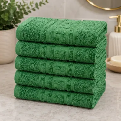 Set 5 prosoape mari, Greek Border, 50x90cm, din 100% bumbac pakistanez, 500g, Verde
